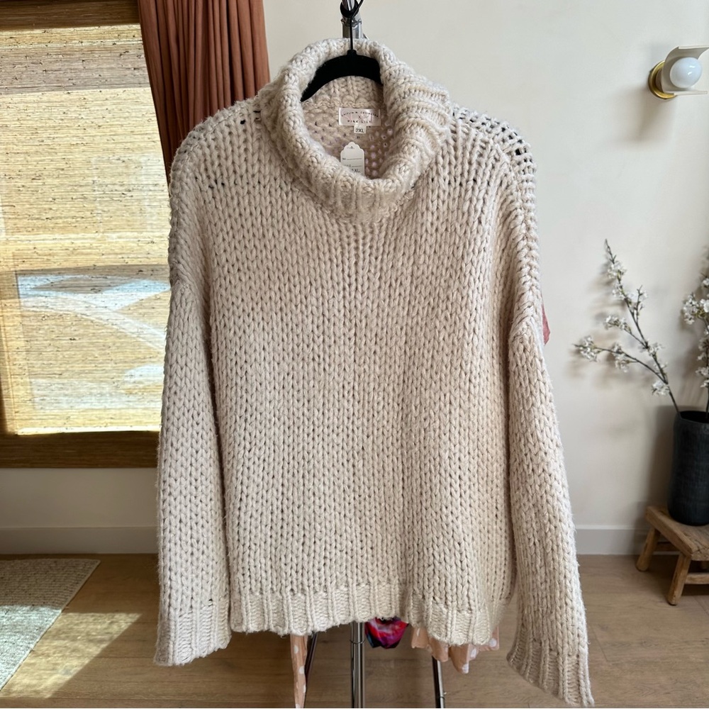 Pink Lily Cream Cowl Neck Sweater
